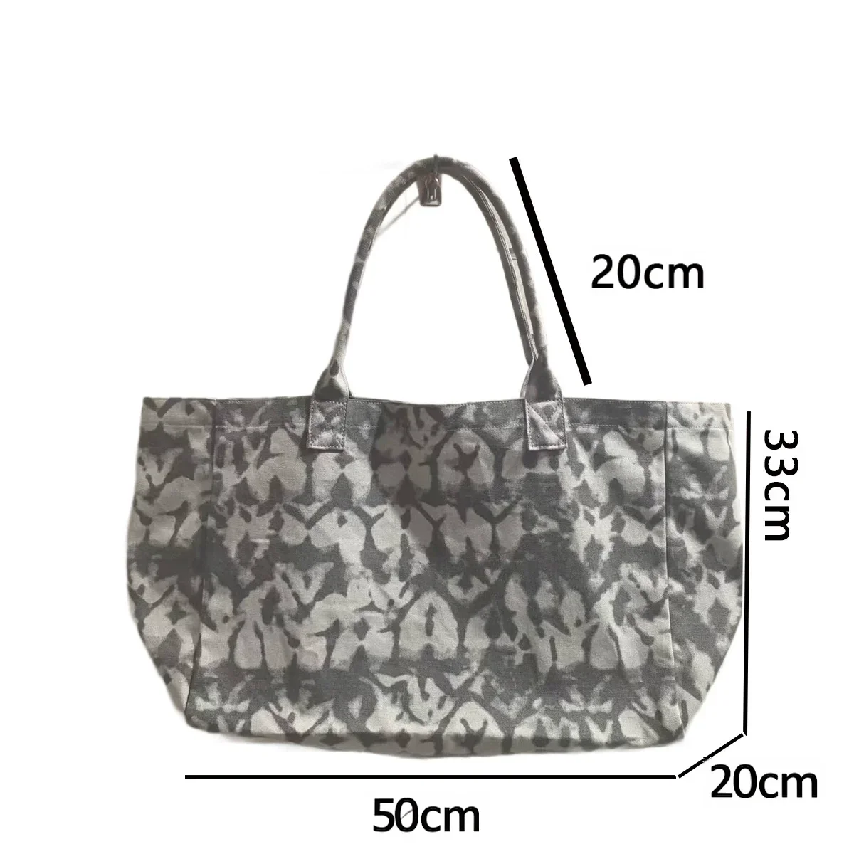 Große Tragetasche aus Segeltuch mit abstraktem Batik-Print im Vintage-Stil für Damen, lässige Einkaufstasche, Handtasche für Reisen und den täglichen Gebrauch. – Detail 3