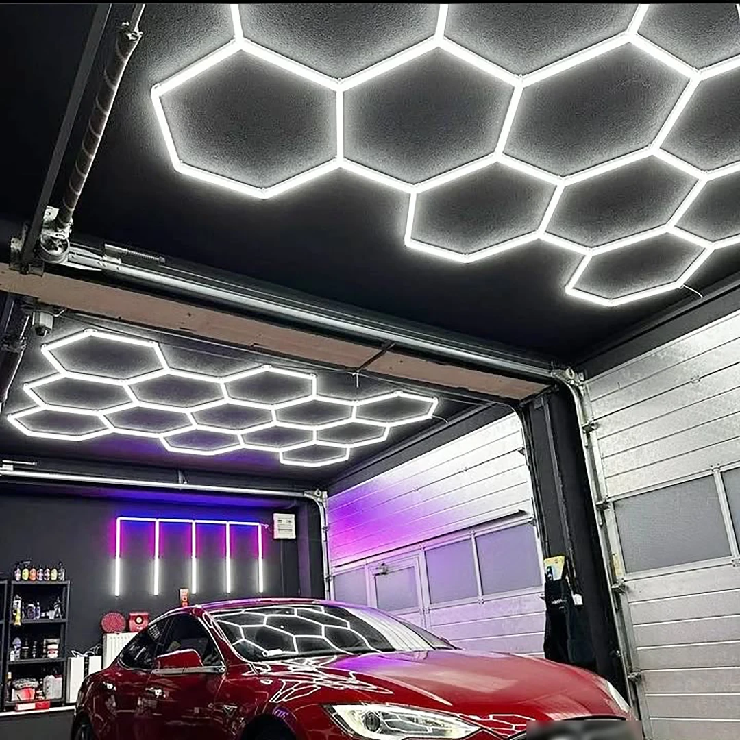 Garage Lighting Hexagon LED Ceiling Light 110V-240V Honeycomb Led Tube Lights for Car Detailing Workshop Efficient Illumination