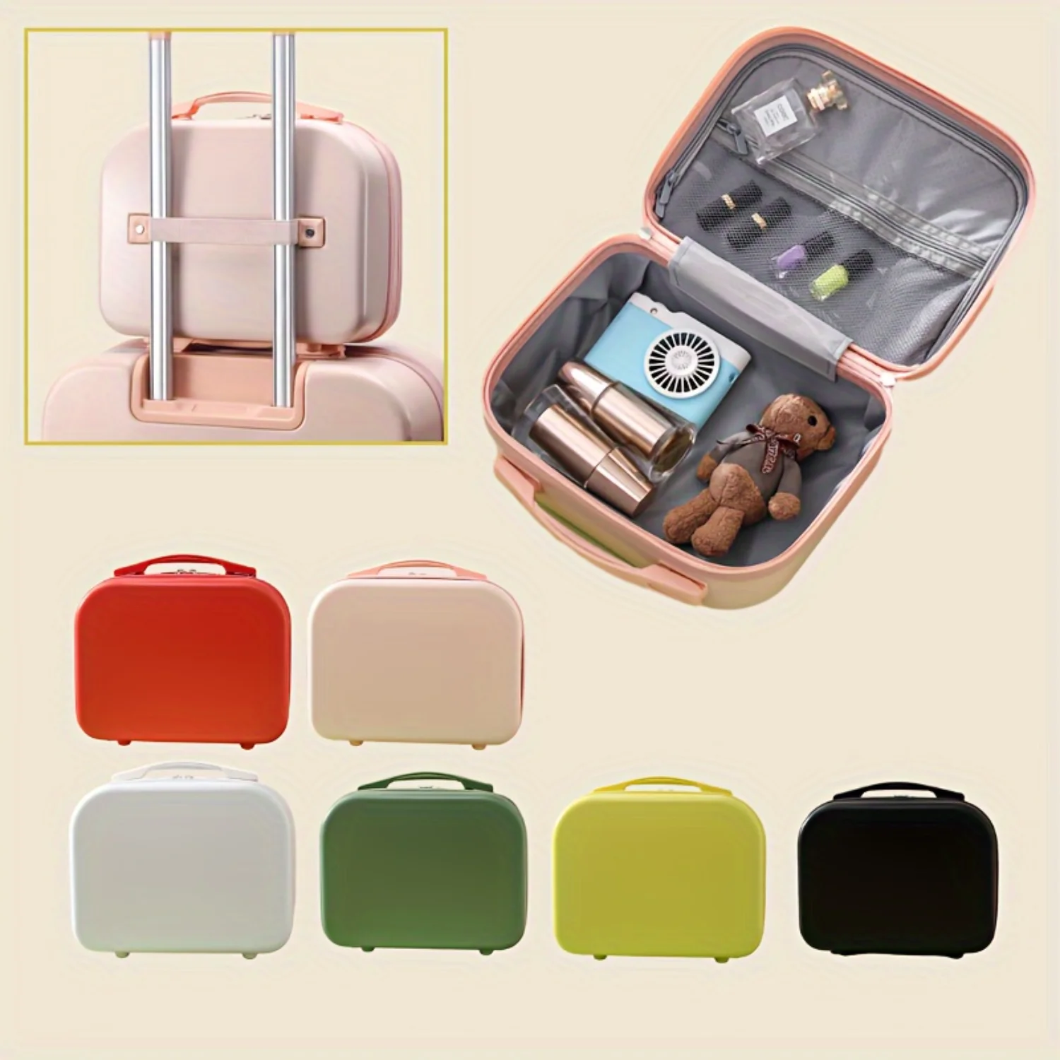 Solid Makeup Bag, Travel Cosmetic Organizer, Zipper Jewelry Bag, Mini Carrying Suitcase