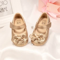 0-18M Cute Newborn Golden Baby Shoes Non-Slip Soft Sole Glittered Sequins Prewalkers PU Leather Bowknot Princess Walking Shoes