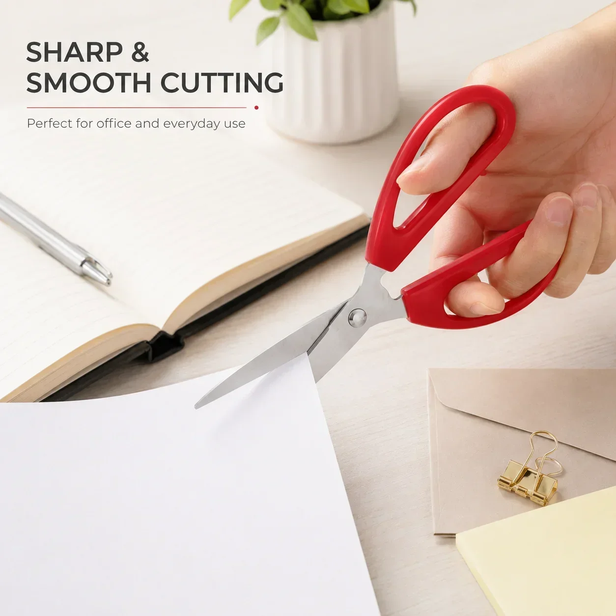 Red Stainless Steel Office Scissors, Household Scissors for Daily Use, Durable Home Office Supply