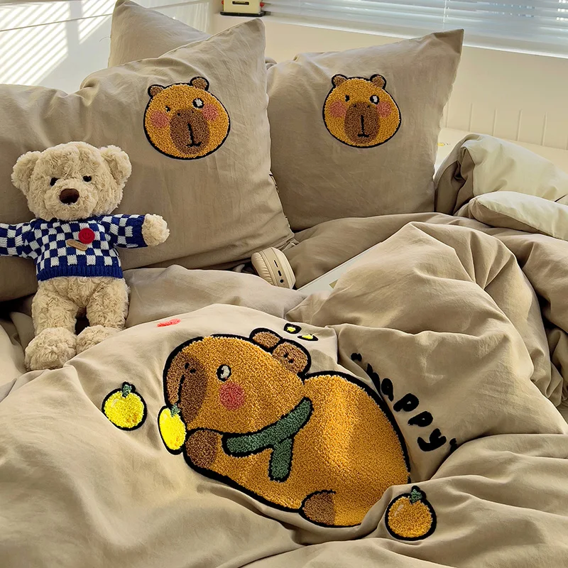 2025 Capibara Bed Sheets Set Comforter Bedding Set Animal Duvet Cover Dog Cat Cake-Bear Cute-Girl Home Decor Capibaras Bed Linen