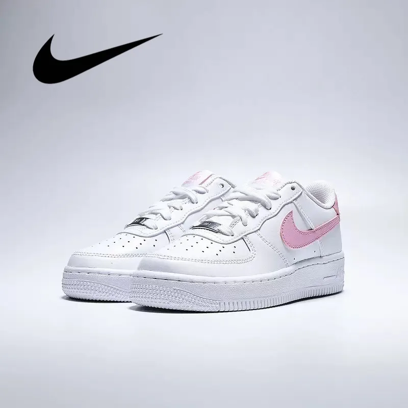 

NIKE/AF1White and Pink Women's Air Force 1 Sneakers, Low-top Casual Skate Shoes for Older KidsCT3839-124