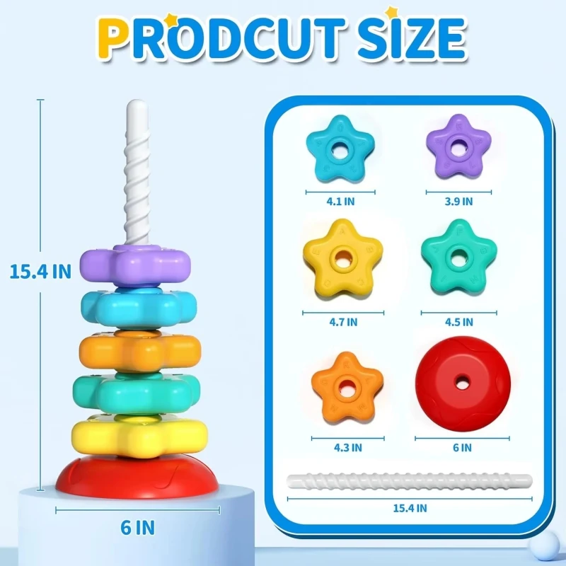 Montessori หมุน Rainbow Tower เด็กซ้อนปริศนาของเล่นพัฒนาทักษะยนต์เกมเด็กการศึกษา Sensory Stacking Tower