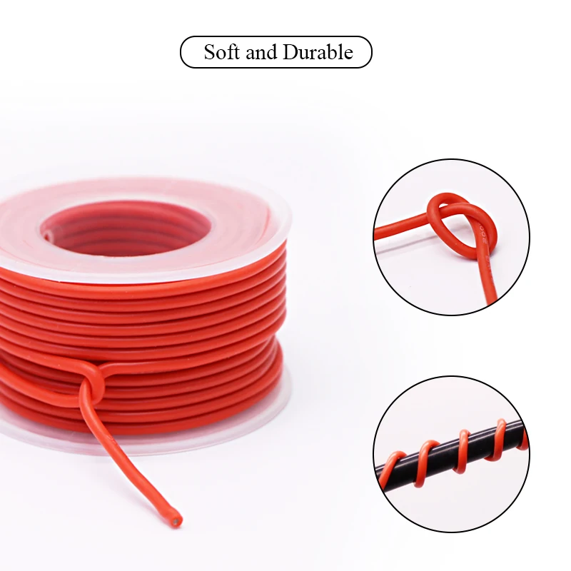 Fio de Silicone Flexível Macio, Cabo de Alta Temperatura, Cobre Encalhado, Cabos Automotivos para Casa e Alimentação, 16-30AWG, 10m por Rolo