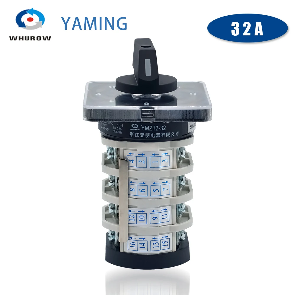 Rotary Cam Switch YMZ12-32/4 Electrical Combination Changeover Selector 32A 4 Pole 0-6 Positions Sliver Contacts