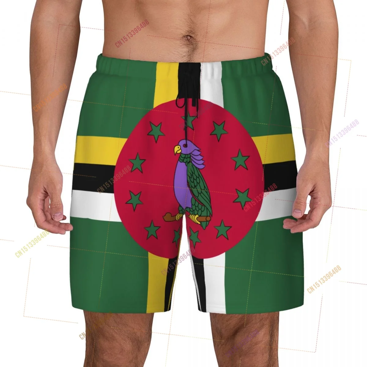 2026 Dominica Flag Top Print 3D Mens Swimming Trunks Hawaiian Bathing Beach 2 in 1 Quick-Dry Summer Swim Shorts With Pockets