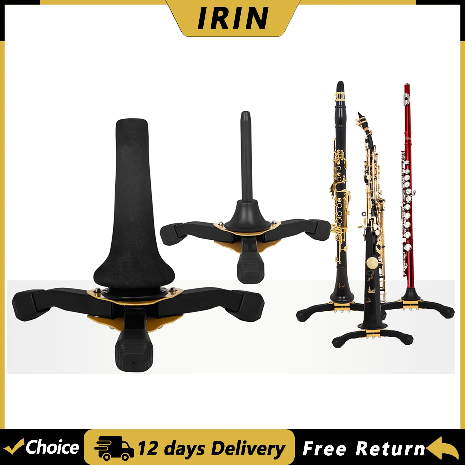 IRIN Clarinet Stand Flute Clarinet Soprano Saxophone Bracket Foldable Metal Tripod Holder Woodwind Instrument Accessories