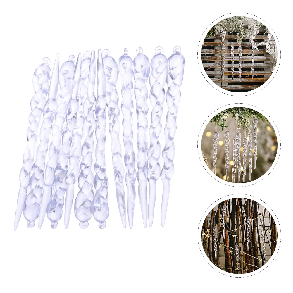 

48pcs Icicle Pendant Acrylic Christmas Decor Hanging Ornament For Tree Party Home Office Bar Mall Xmas Decoration Clear Twisted