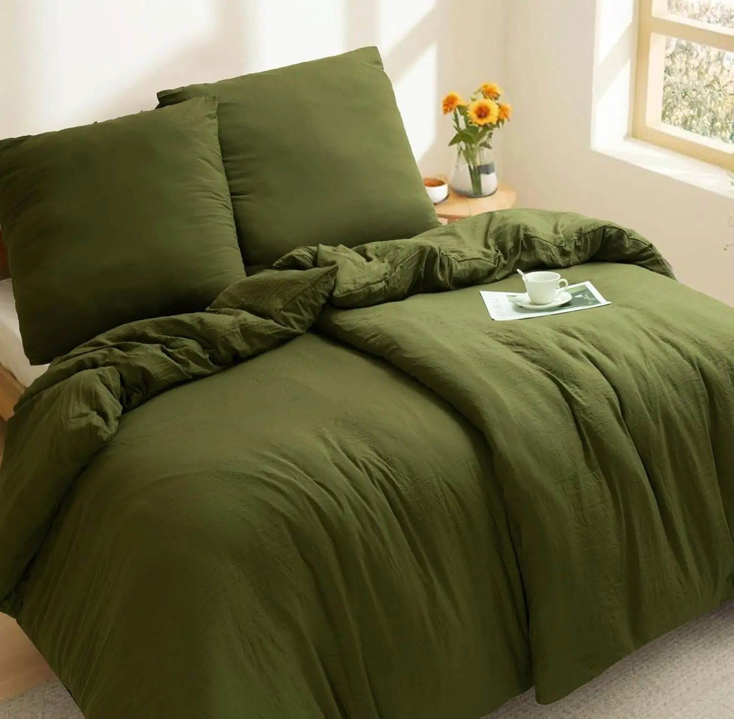 5-delige microvezel beddengoedset 135x200cm olijfgroen beddengoed met lakens, beddengoedset, beddengoed met rits, slaapkamertextiel, zacht beddengoed 5-delig, groen beddengoed