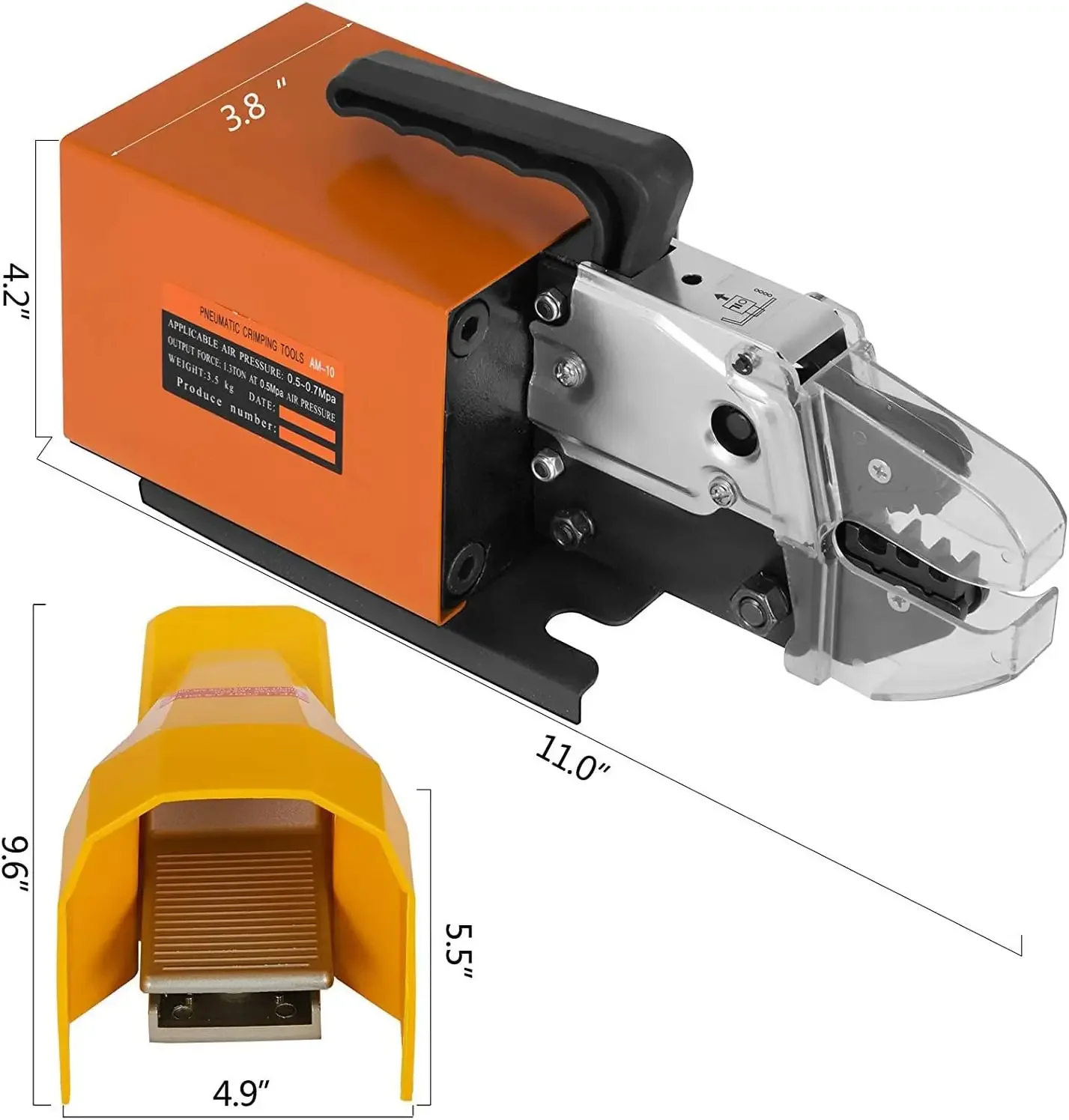 Pneumatic Crimping Tool Am-10, Air Powered Wire Terminal Crimping Machine Crimping Up To 16mm2, Pneumatic Crimper Plier Machine