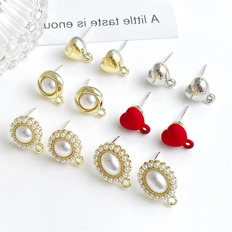 4 Pieces  Alloy Material  Pearl Studded Earrings with Earrings  DIY Produces Fashionable Jewelry, Earring Accessories Materials