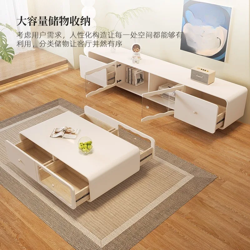 크림색 윈드 TV 캐비닛 커피 테이블 조합 가정용 거실 모던 심플 소형 아파트 바닥 캐비닛