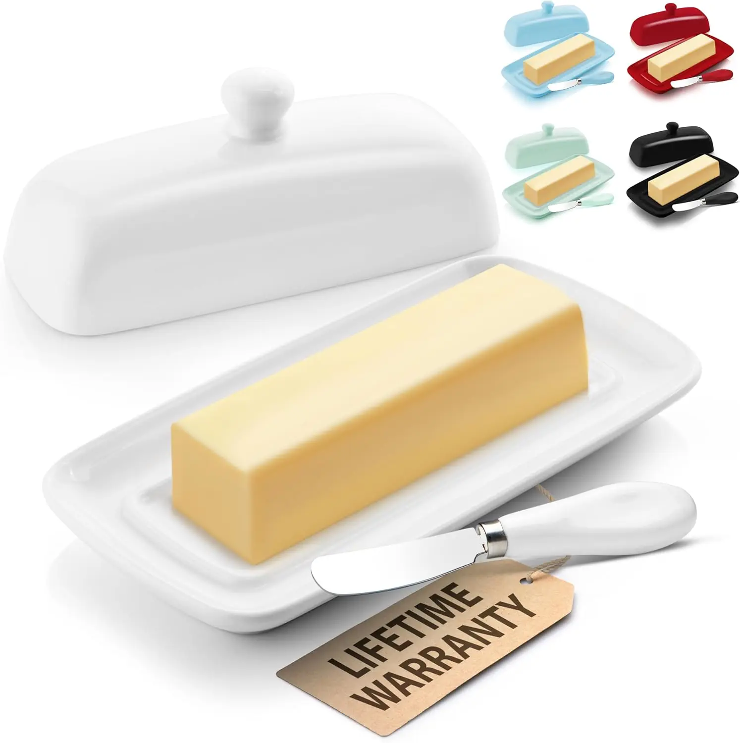 

Белая фарфоровая масленка с крышкой и ручкой-кнопкой – элегантный керамический держатель для кухни, прочный и долговечный