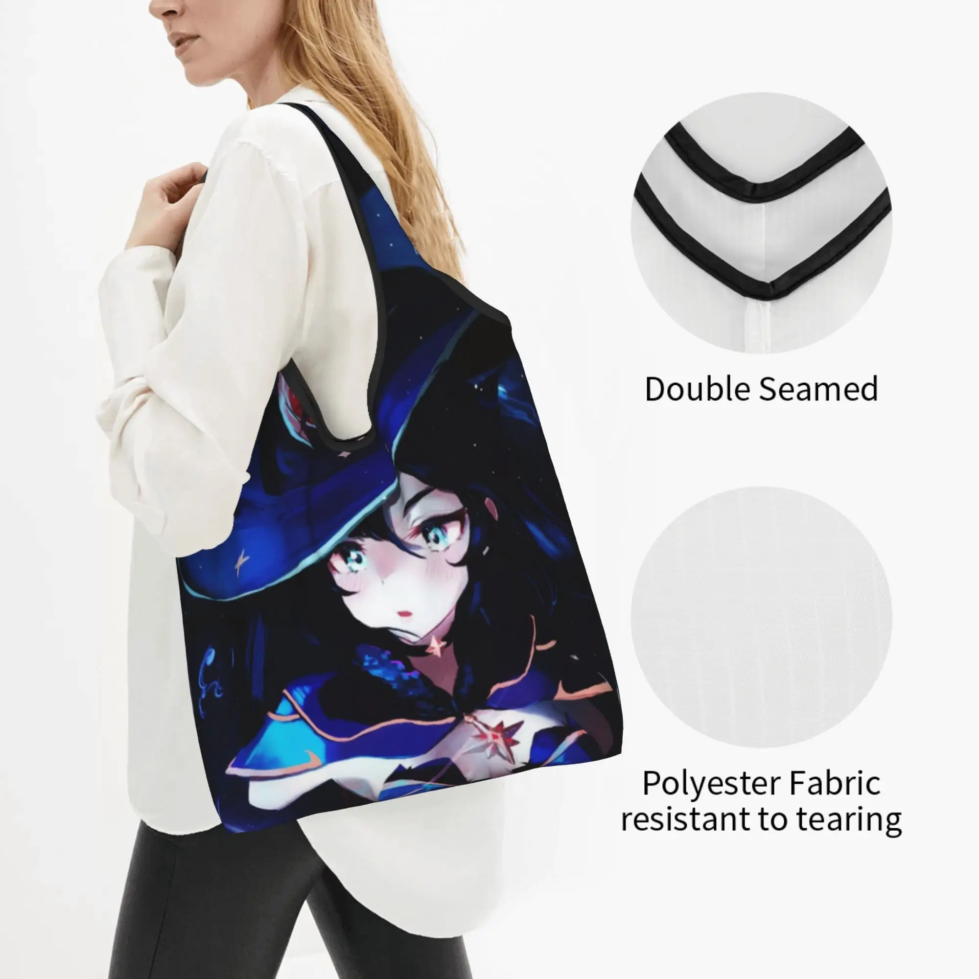 Reusable Anime Genshin Impact Shopping Bag Women Tote Bag Portable Manga Kawaii  Grocery Shopper Bags