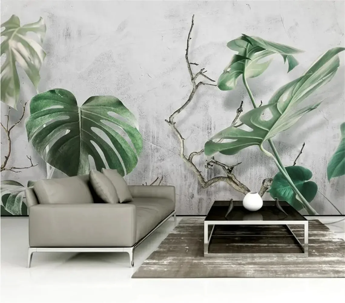 Hand-Painted Custom Photo 3D Southeast Asian Style Palm Tree Leaf Wallpaper Living Room TV Background Mural