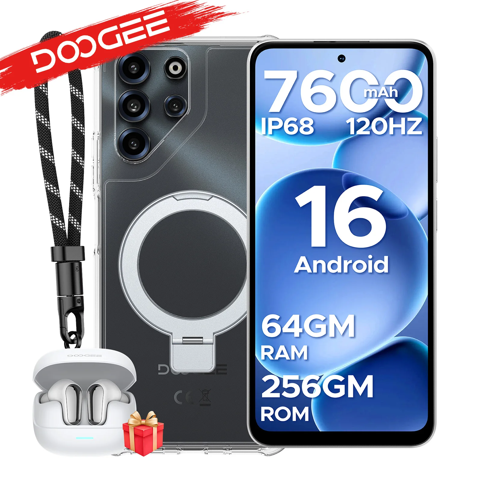 Smartphone DOOGEE B10 Pro, étanche IP68, écran 6,63 pouces 120 Hz, batterie 7600 mAh, 64 Go (8+56) de RAM, 256 Go de ROM, processeur Helio G100, compatible Widevine L1, NFC.