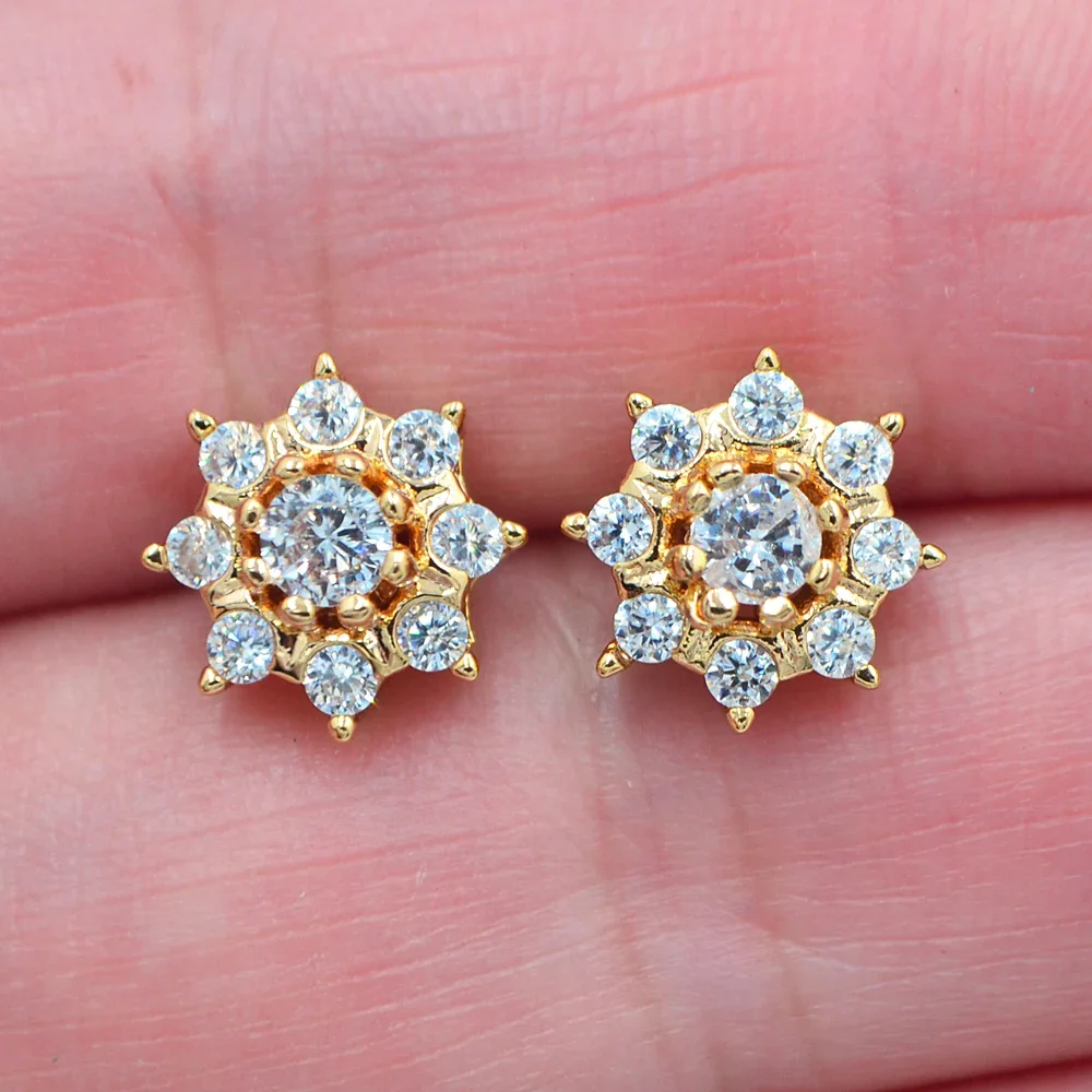 Fashion Gold Color Clear Zircon CZ Flower Stud Earrings for Women