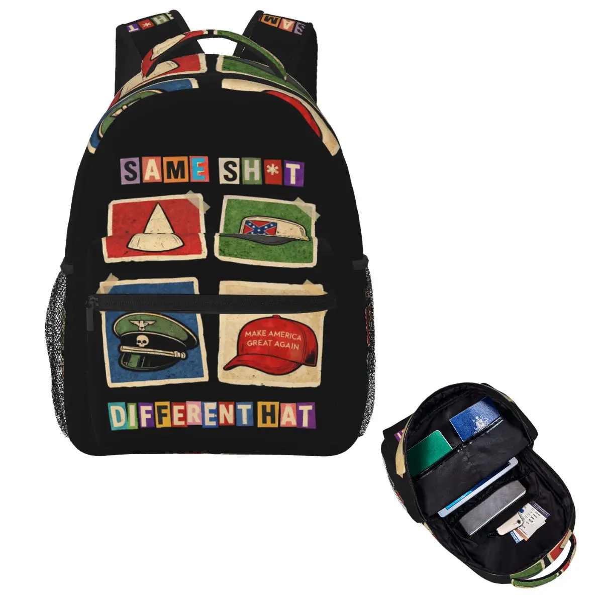 Same Shit Different Hat Funny Quote Student Backpack School Bag Hiking Travel Daypack for Boys Girls Bookbag Shoulder Bags