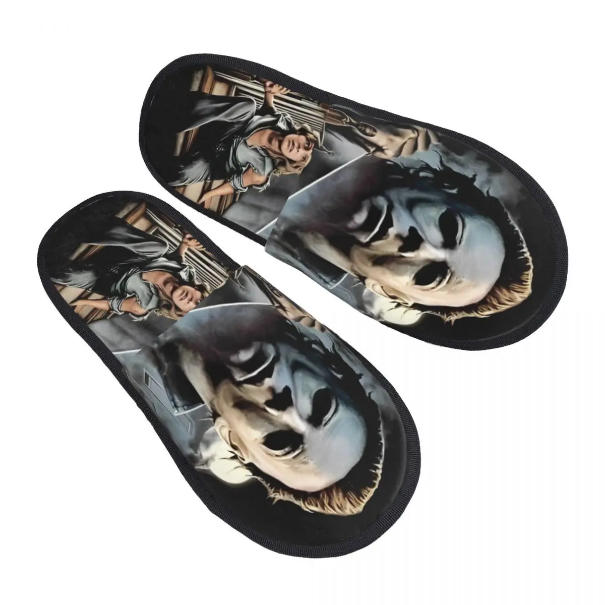 Winter House Slippers Halloween Michael Myers Merch Household Fur Slides Slippers Indoor Horror Movie Cozy Non Slip Slides