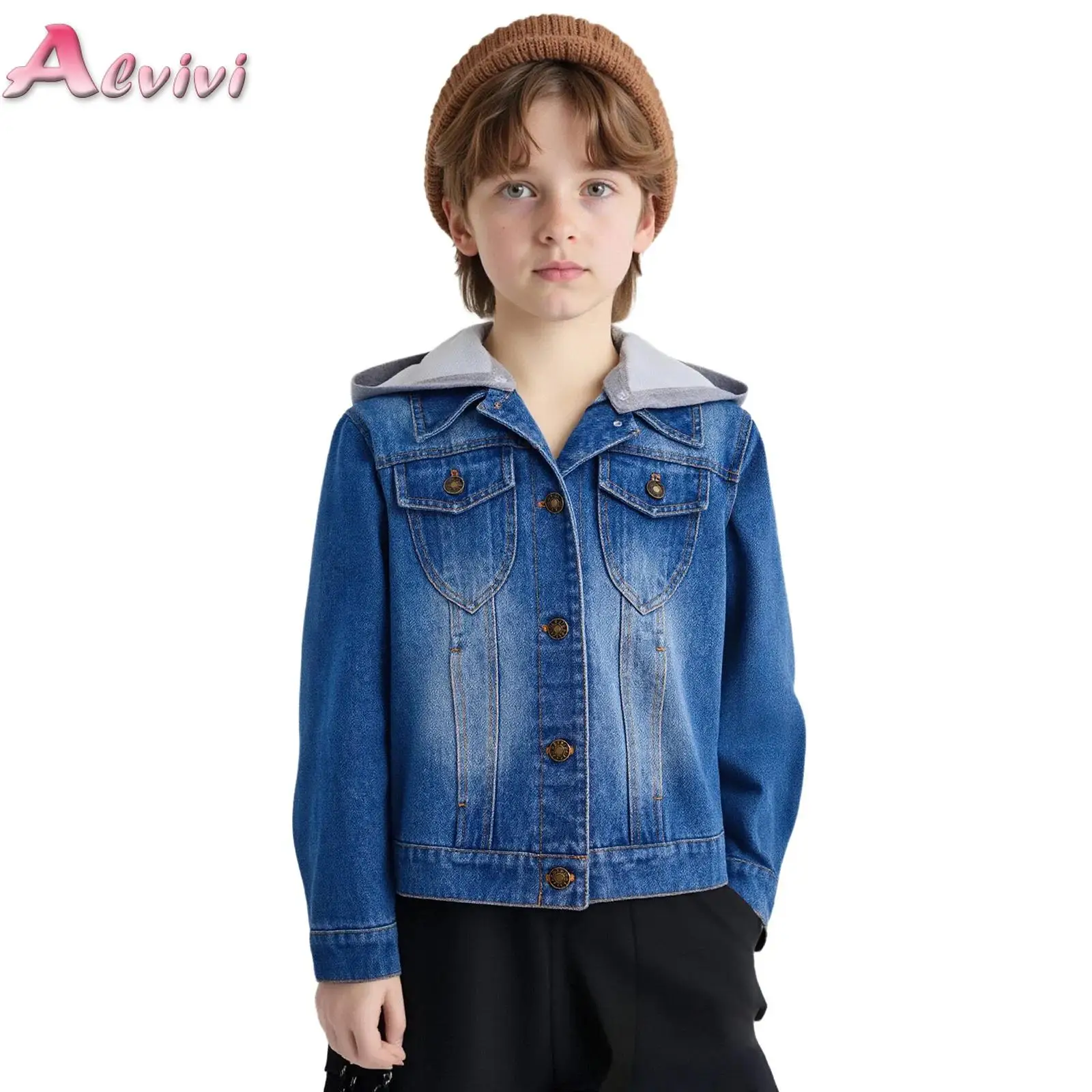 

Autumn Spring 8-16Yrs Children Big Boys Denim Jacket Coat Casual Children Hooded Jeans Outerwear Coats Girls Clothing Jackets