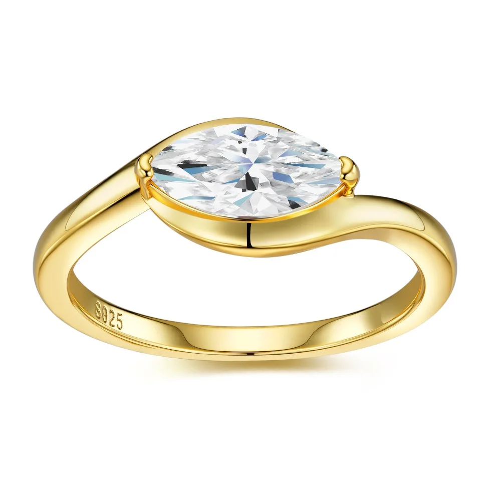 

Apaison Exquisite D Color 5x10 mm Moissanite Rings for Women - Bride Wedding Engagement Anniversary Gold Plated Jewelry Gift