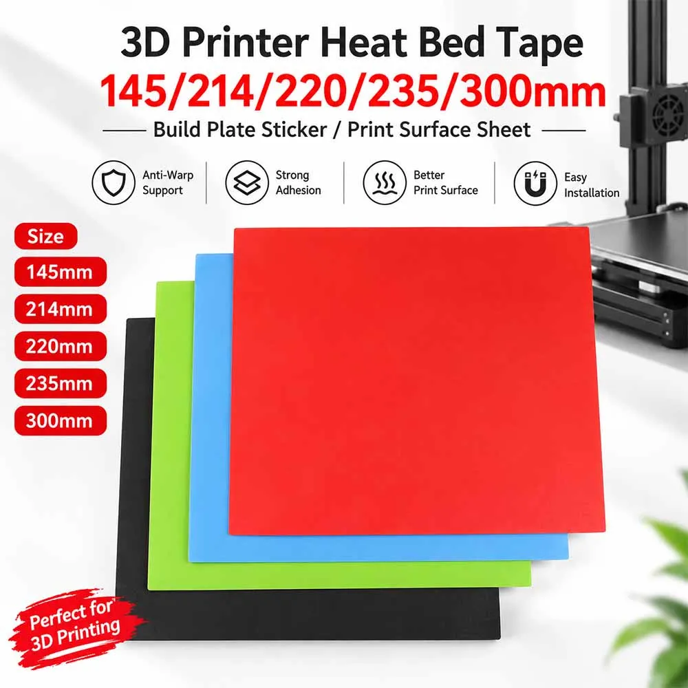 145/214/220/235/300mm Anti-Warp Heat Bed Tape, Build Plate Sticker Print Surface Sheet for 3D Printer Printing Accessories