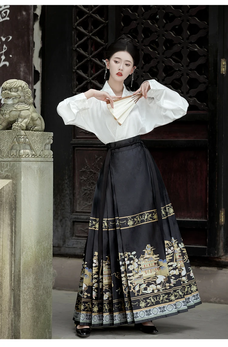 

Chong Hui Han Tang Horse Face Dress Wedding Summer Women's Thin Ming Dynasty Hanfu Mamianqun Ancient Traditional Daily Wear