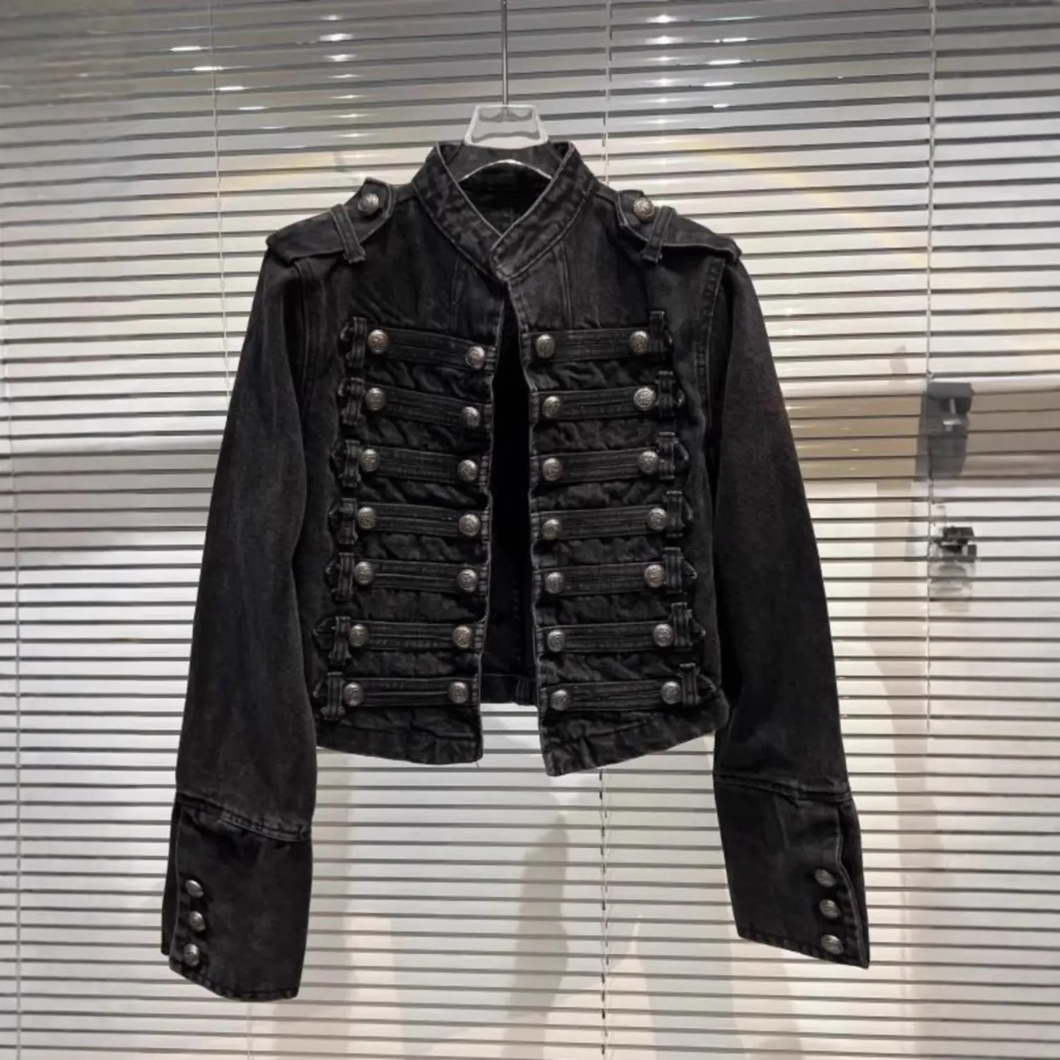 Long Sleeve Stand Collar Top Regular Fit Biker Style with Flared Sleeve Edgy Street Short Length Autumn Jacket for Women