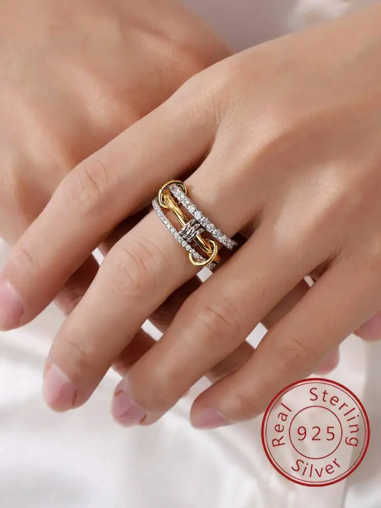 خاتم فضة استرليني 925 عصري بسيط متعدد الطبقات مستدير من الزركون للنساء الذكرى السنوية الفاخرة عالية الجودة مجوهرات راقية #1