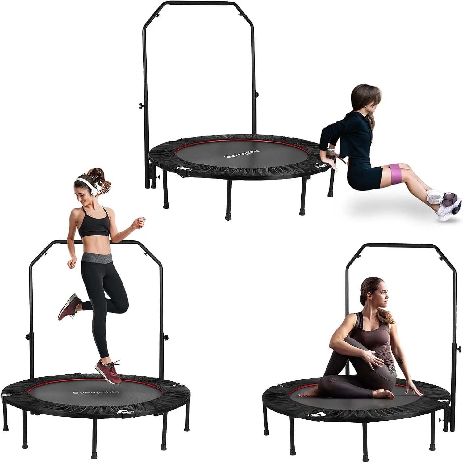 Trampolines de fitness de 48 pouces, exercice récréatif, tramimmersion avec main courante en mousse à 4 niveaux réglables, pour diabétique T