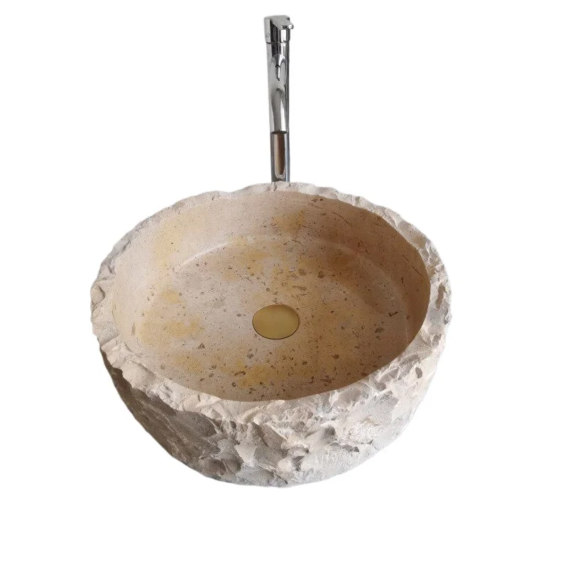 Light beige lime stone platform basin stone wash basin cylinder outer natural surface retro