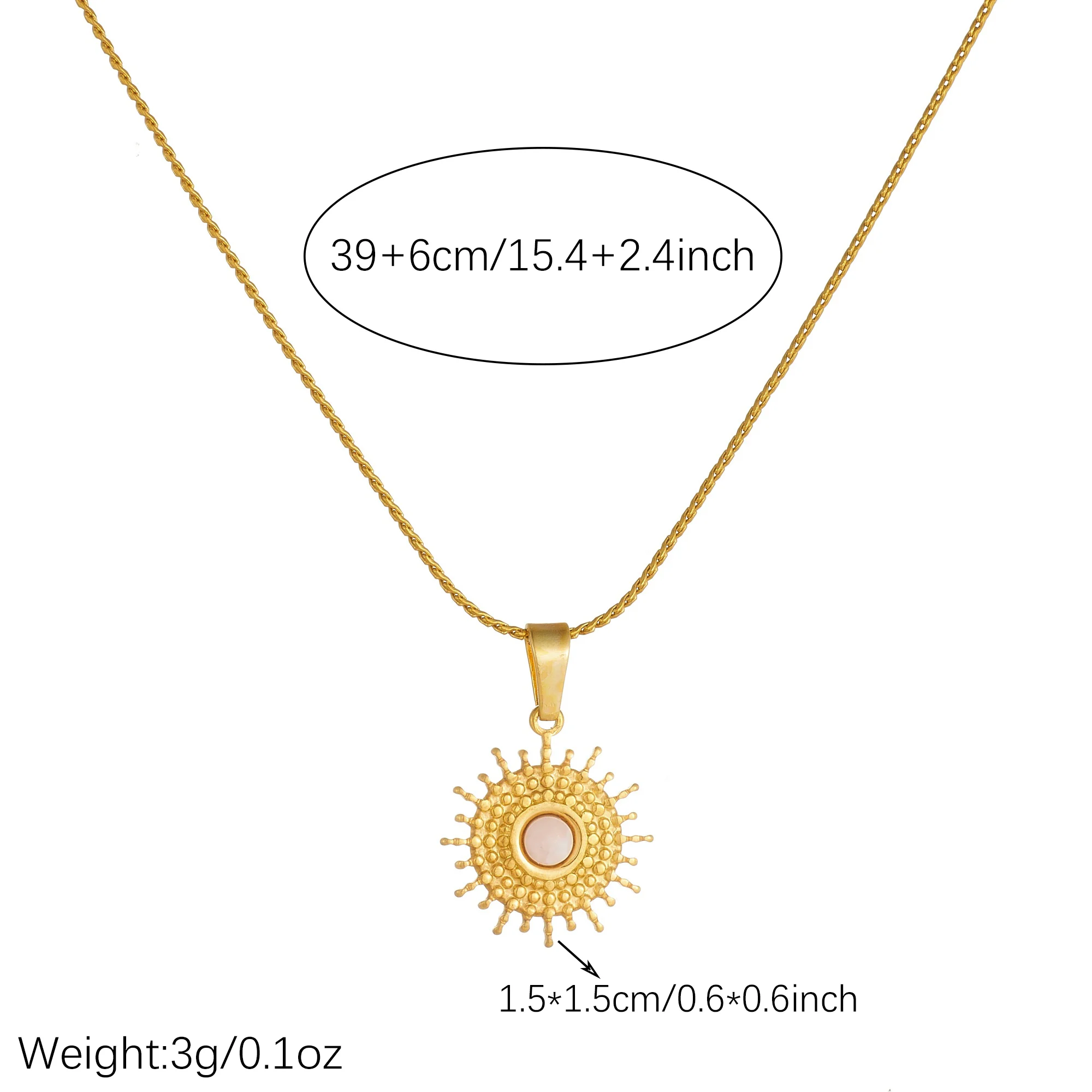 DIEYURO Stainless Steel Vintage Celestial Sun Inlay  Pink Opal Charm Necklace for Women Boho Daily Party Fashion Jewelry Gift