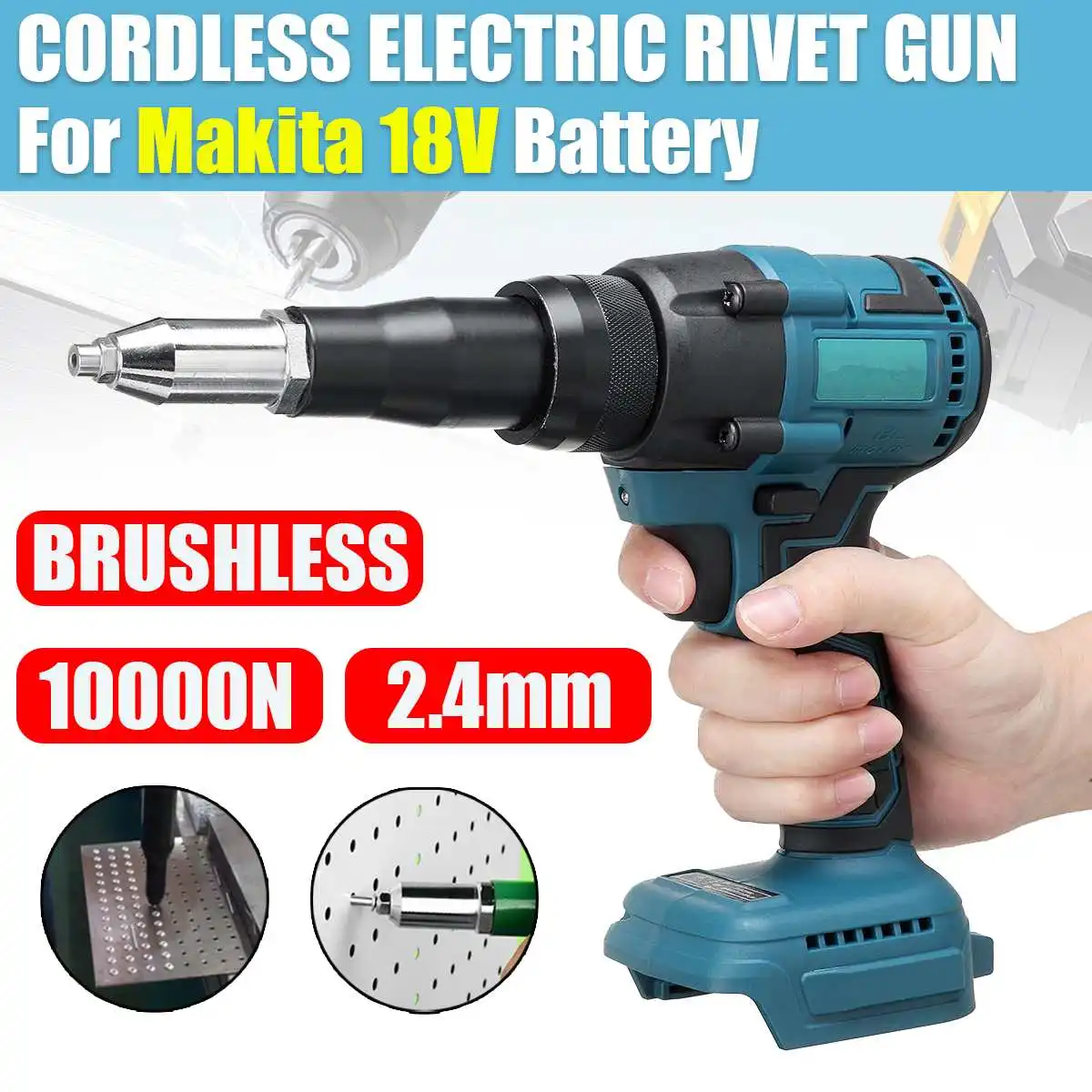 

Brushless Cordless Riveter Gun Electric Rivet Nut Gun Drill Rechargeable Automatic Rivet Gun LED Light for Makita 18V Battery