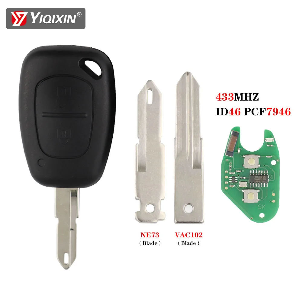 

YIQIXIN 2 Button Remote Car Key For Renault Traffic Master Vauxhall Vivaro Movano Kangoo Clio Twingo 433MHZ ID46 Chip NE73 Blade