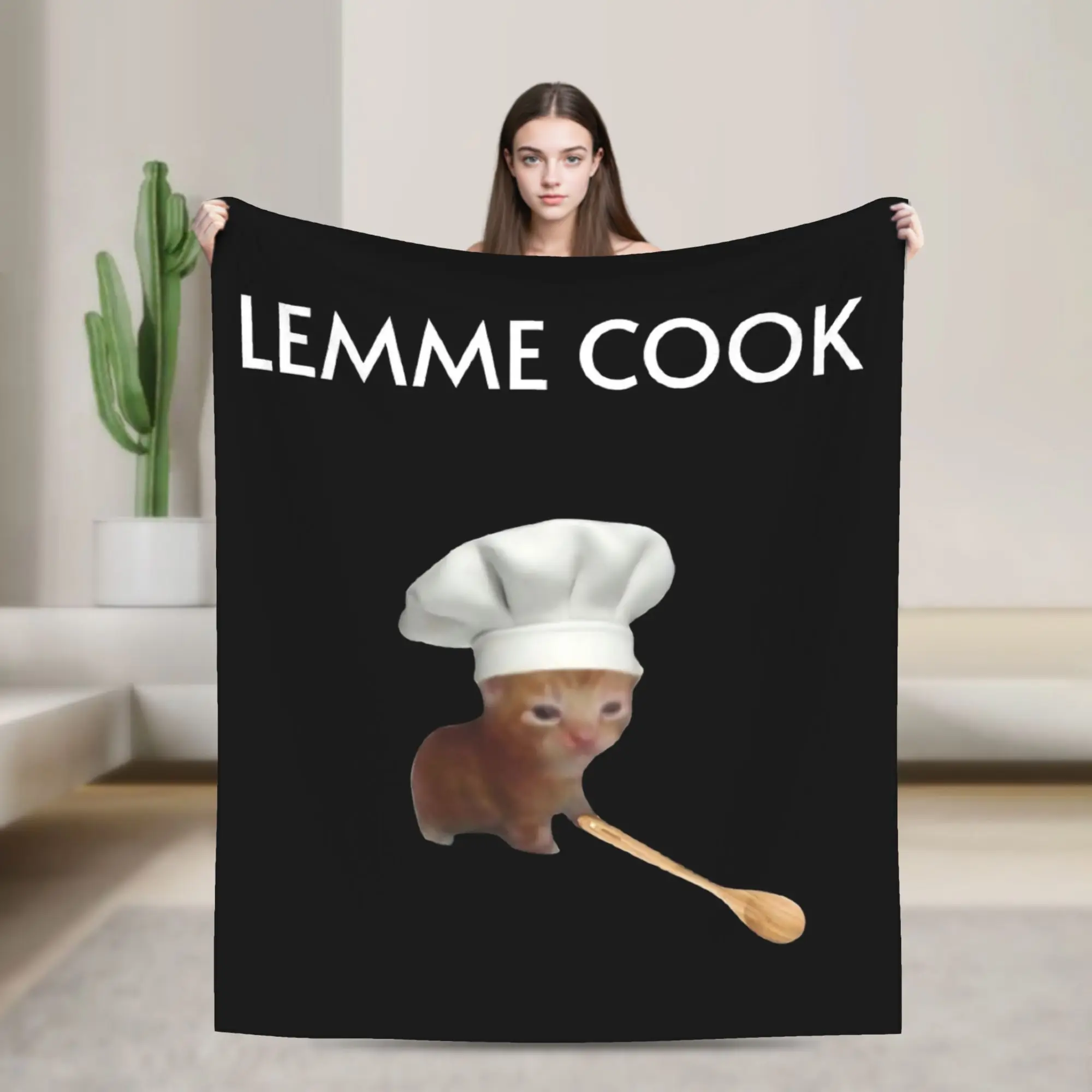 Chef Kitten Meme Lemme Cook Blanket Flannel Summer  Portable Soft Throw Blanket for Bedding Office Bedspreads