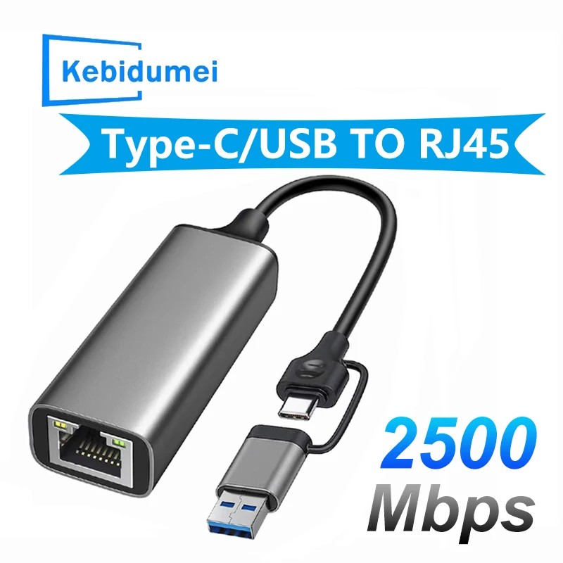 2500Mbps Type C to Network Card RJ45 LAN 2.5Gbps USB 3.0 Converter USB C 2.5G External Ethernet Gigabit Adapter for PC Laptop