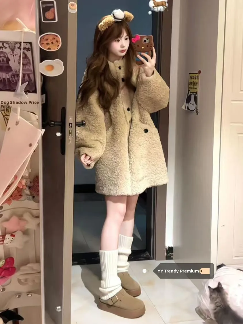 

Новая женская куртка из овечьей шерсти больших размеров, утепленная, средней длины, в корейском стиле, весна 2026