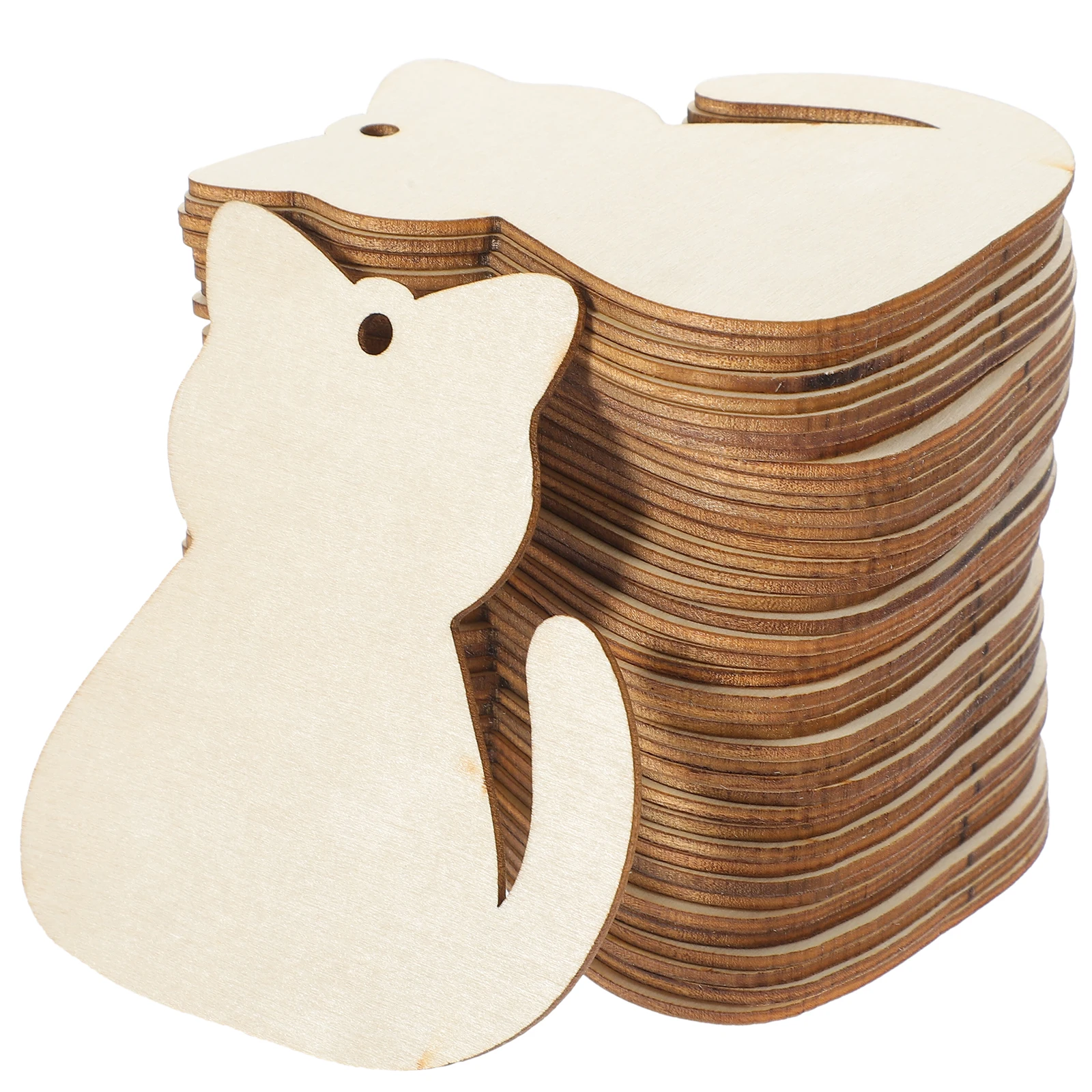 

40pcs Cat Decoration Unfinished Paintable Craft Slices DIY Kids Diy Wood Adornments Project Durable Wood Pieces Art Home