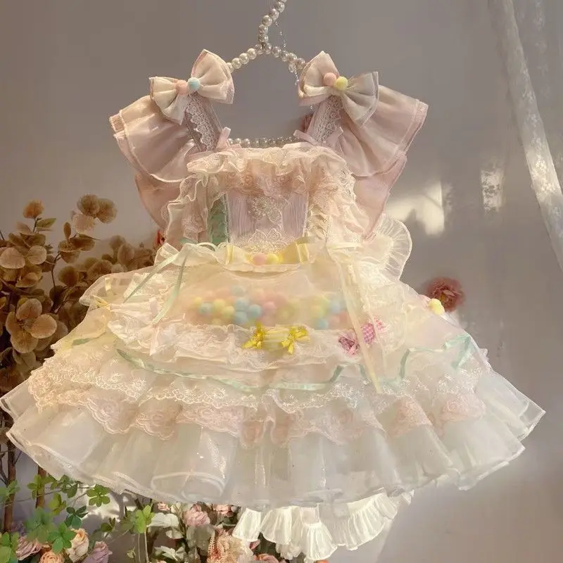Baby Girls Summer Sweet Lolita Lace Floral Princess Ball Gown Lace Cake Layed Backless Sundress Birthday Holiday Party Children