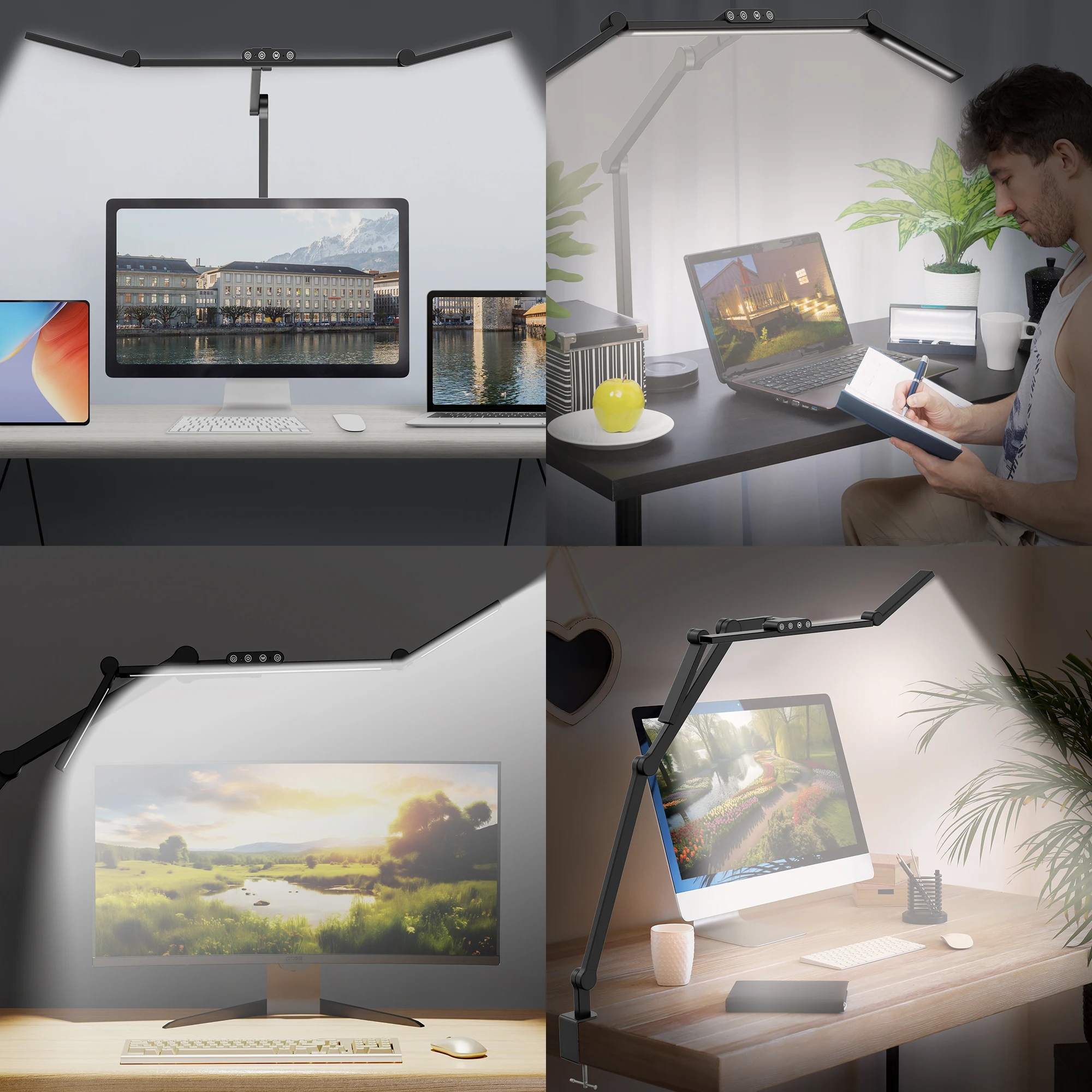 Aiopp LED-Schreibtischlampe mit breiter Beleuchtung und 3 Klammern, Augenschutz, dimmbar, Timer-Funktion, flexibler, verstellbarer Metallarm, Clip-Licht für Dual-Monitor, Home-Office, Designer-Arbeitsplatz – Detail 3