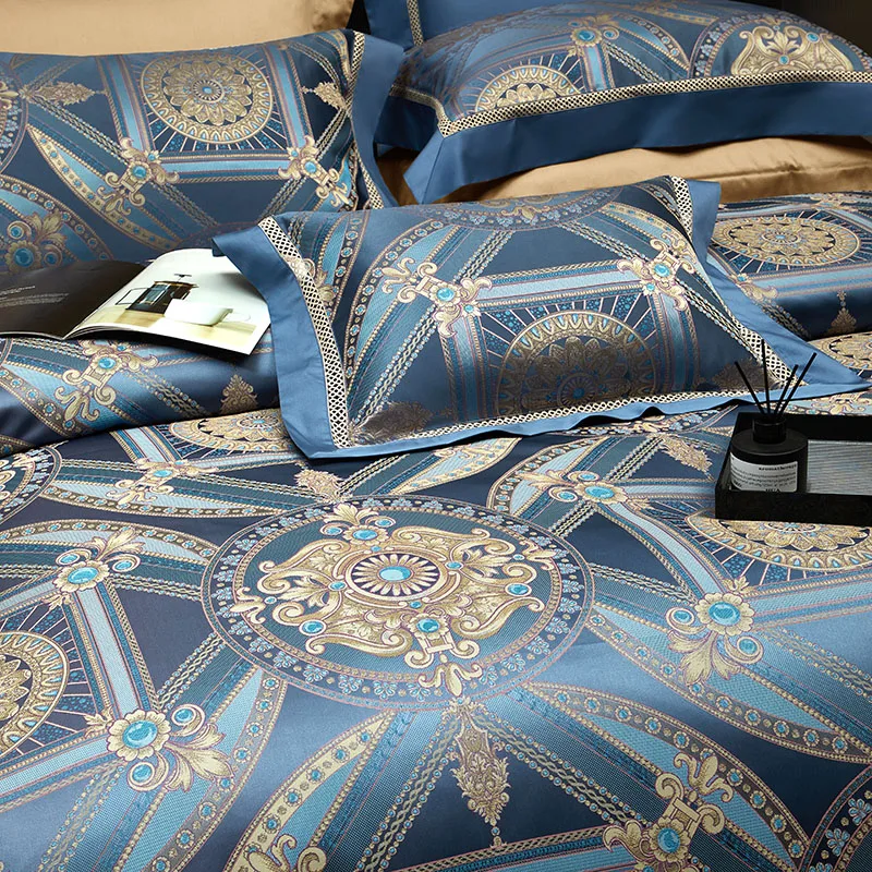 Brocade Jacquard Egyptian Cotton Luxury Bedding Set US Queen King Size Duvet Cover Bed Sheet/Fitted Sheet Pillowcases 4/7Pcs