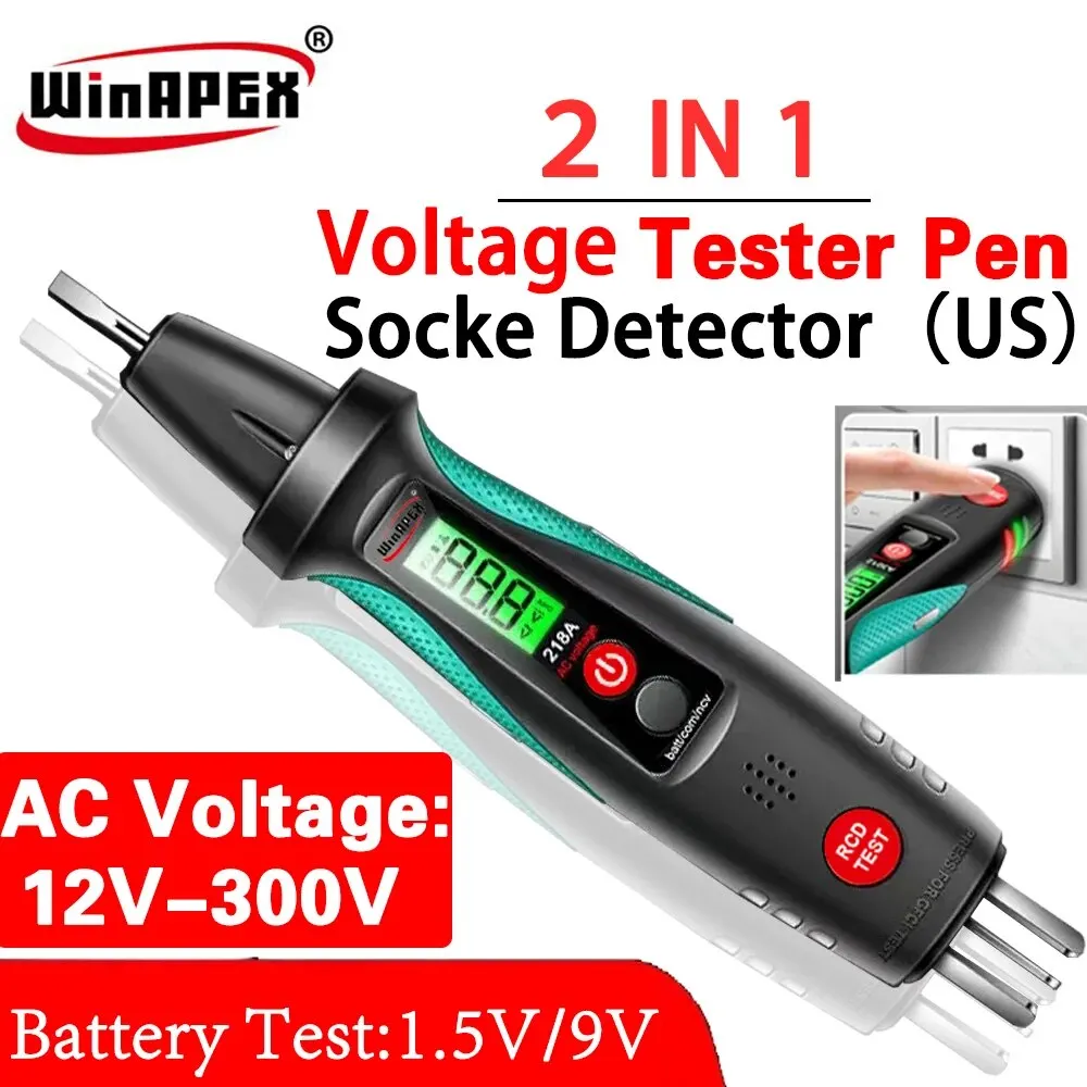 WINAPEX 218A 12-300V AC Intelligent Voltage Tester Pen Socket Tester 2 in 1 Power Polarity Breakpoint Null Fire Wire Detector