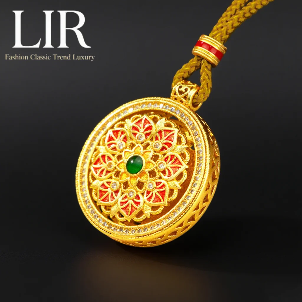 

LIR Retro Hollow Lotus Ruyi Necklace: Enamel Color, Rotating Pendant, Luck & Wealth, Women's Trendy Jewelry