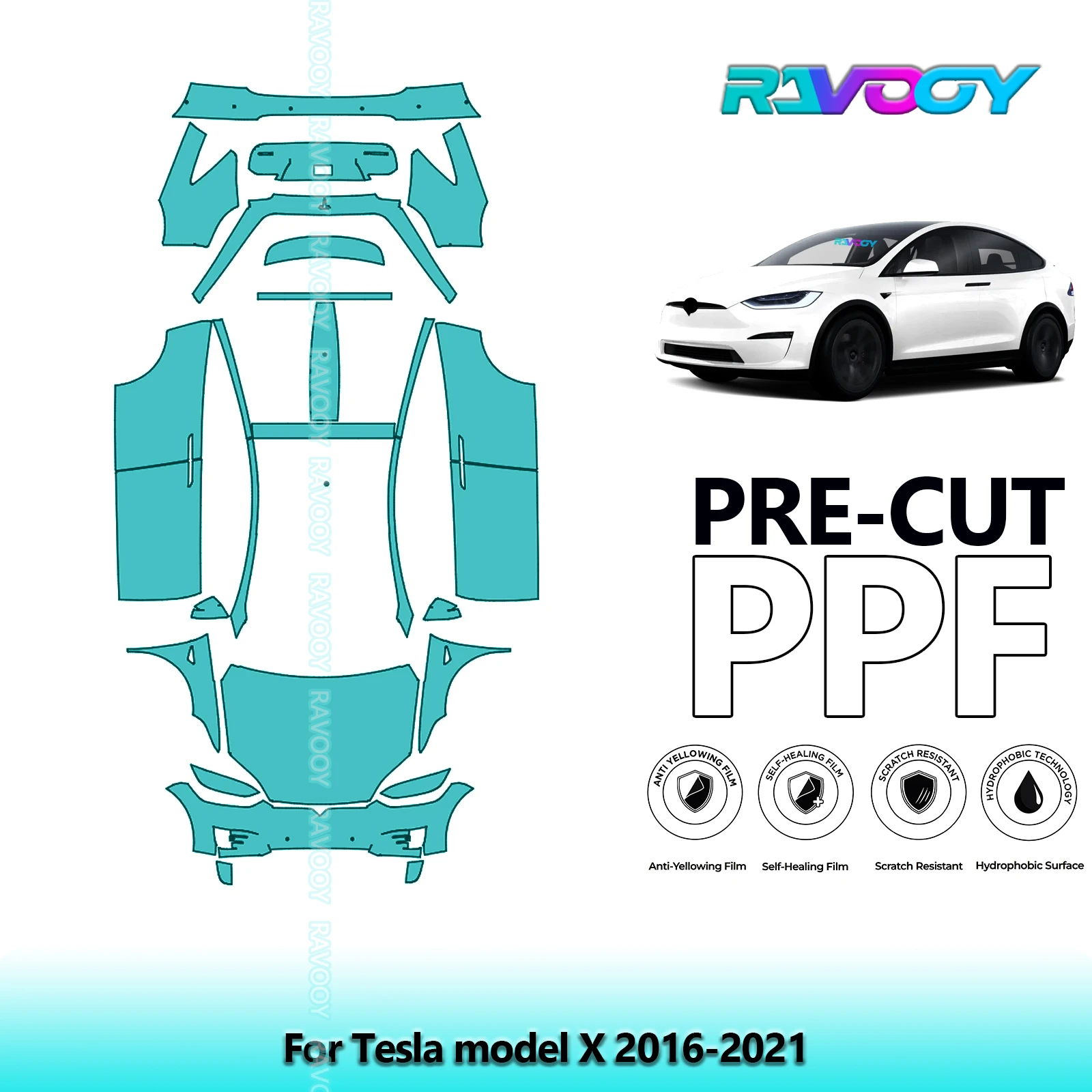 RAVOOY Custom-Fit Precut TPU PPF Full Vehicle Clear Bra Stone Guard EU UK For Tesla model X 2016-2021