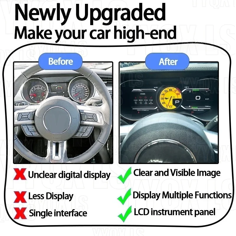 For Ford Mustang Shelby 2009~2014 12.3 inch Linux LCD Digital instrument Cluster odometer Tachometer instrument Cluster Carplay