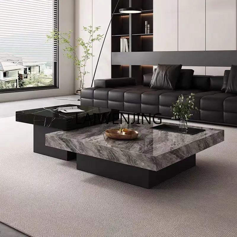 

SGF Italian minimalist rock slab coffee table light luxury square high and low combination coffee table