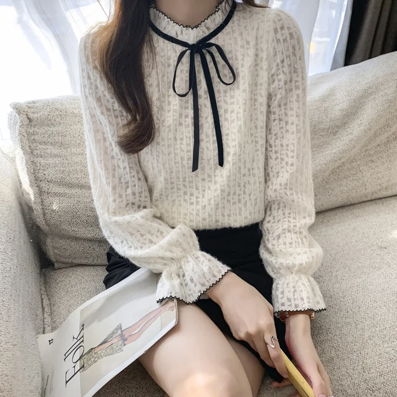 New Long Sleeve Ruffled Women Blouse Lace-up Lace Blouse Shirt Women Tops Blouses Shirts Blusas Para Mujer Camisas Blusas M779