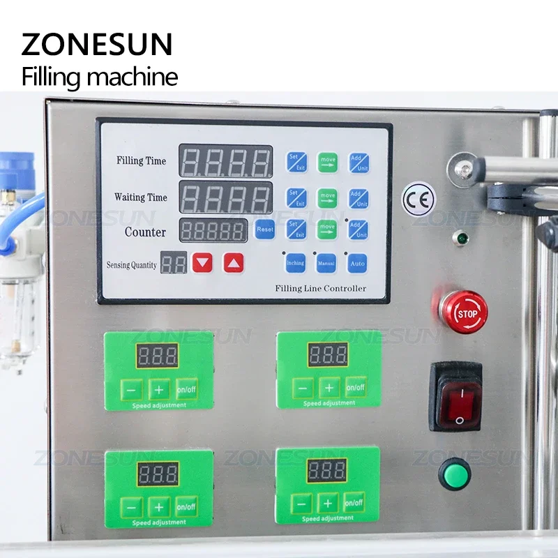 ZONESUN 4 Heads Automatic Desktop Juice Cosmetic Essential Oil Perfume Ink Solvent Filler Bottle Liquid Filling Machine