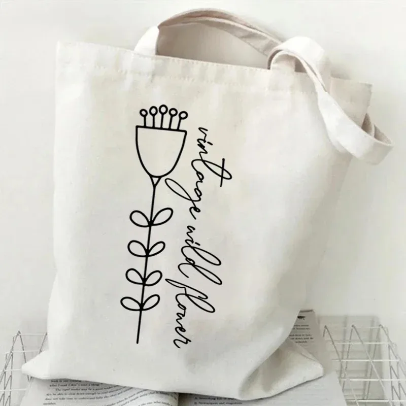 Bolso de mano de lona divertidocon flores silvestres خمر الفقرة موهير bolso de compras con flores y mariposasbolso esttico de #2